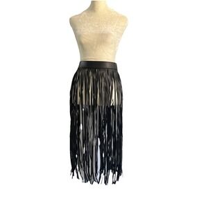 Women Faux Leather Waistband Long Fringe Tassle Skirt Belt Club Punk Dance Skirt